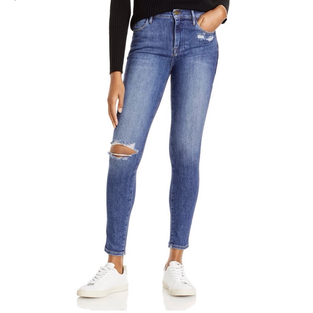 Frame Le High Skinny Jeans Size 25 Distressed High Rise Saxon Wash NEW